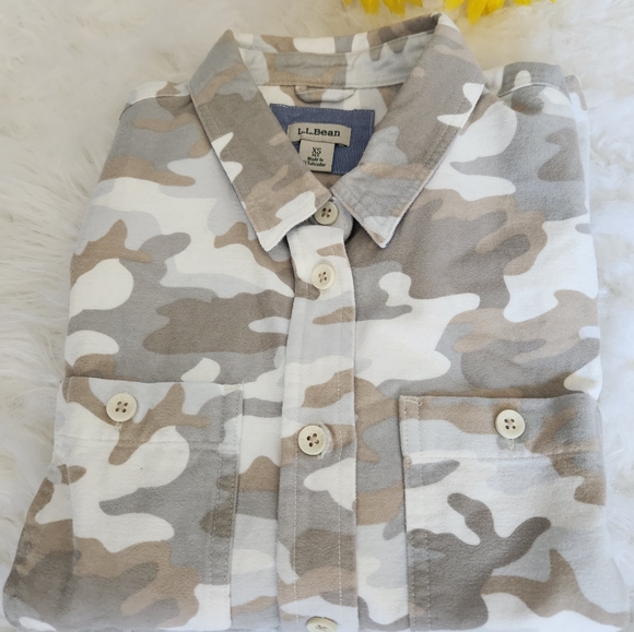 L.L. Bean Tops | LL Bean Camo Button Up | Color: Cream - Picture 4 of 7